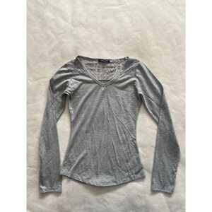 Esperanza Womens Gray Lace V-Neck Long Sleeve Top Size S Rayon Blend RN